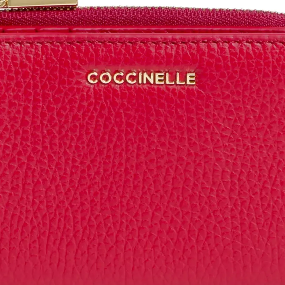 Portafoglio Donna Piatto COCCINELLE in Pelle Scarlet Linea Metallic Soft