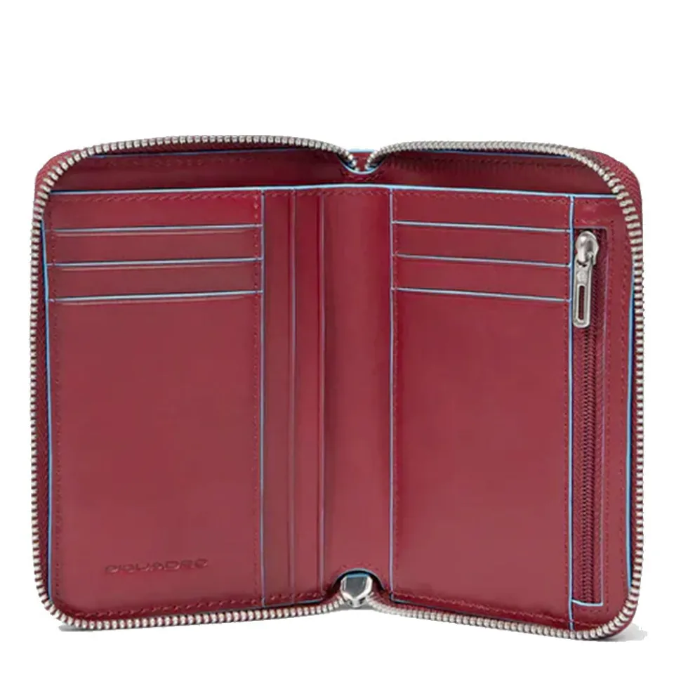 Portafoglio Donna Piccolo PIQUADRO In Pelle Rossa Linea Blue Square Chiusao con Zip - PD6557B2R