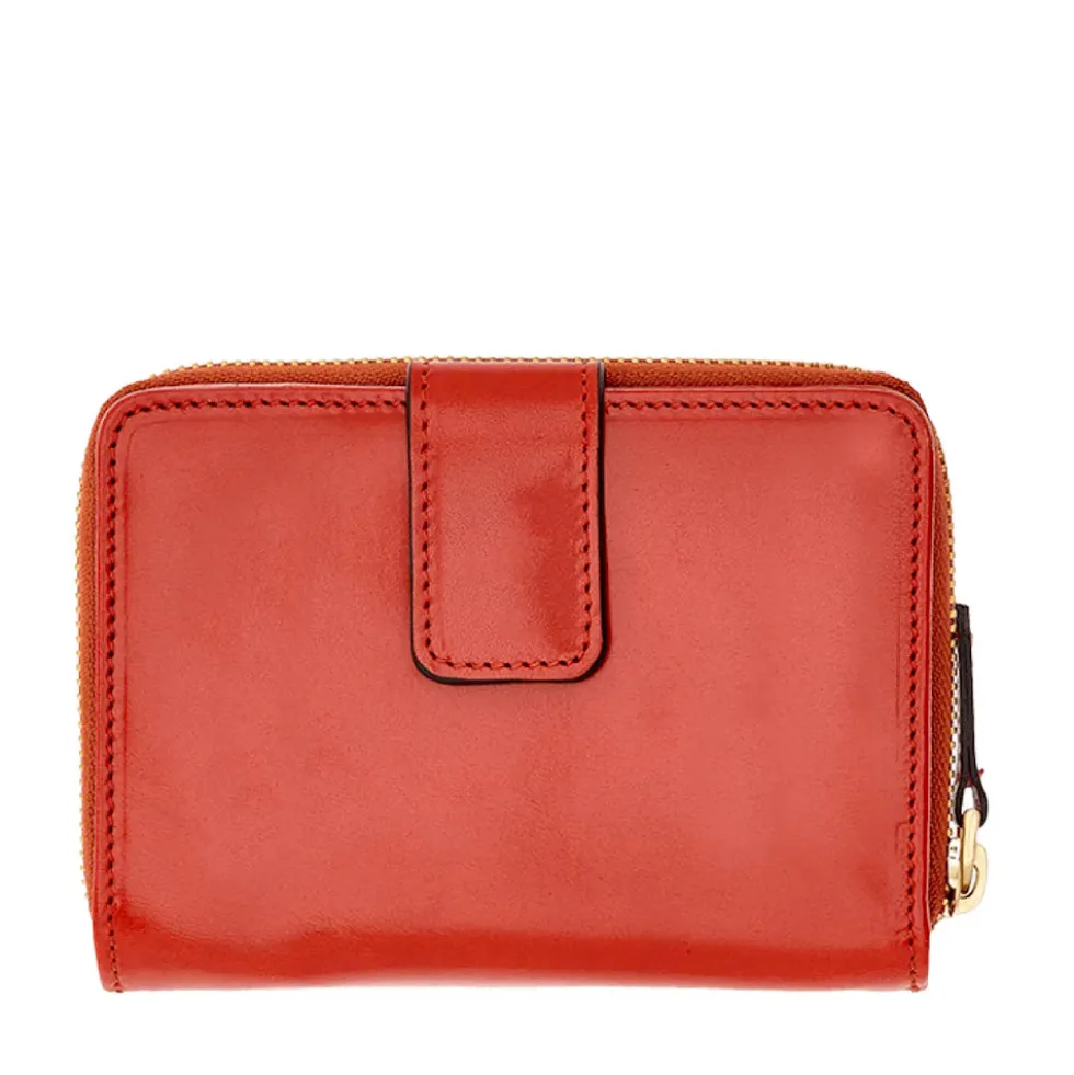 Portafoglio Donna Piccolo Zip Around THE BRIDGE linea Lucrezia in Pelle Rosso Ciliegia