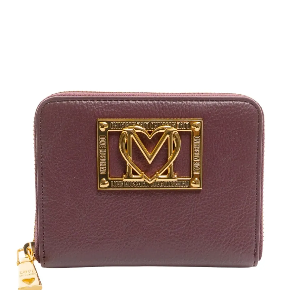 Portafoglio Donna Piccolo Zip Around LOVE MOSCHINO color Vino con Placca Logata