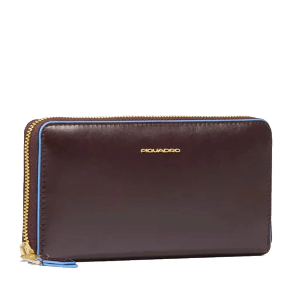 Portafoglio Donna Zip Around PIQUADRO In Pelle Mogano Linea Blue Square - PD3229B2R