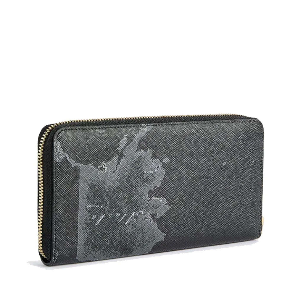 Portafoglio Donna Zip Around 1A Classe Alviero Martini linea Folk Geo Night Nero PO97
