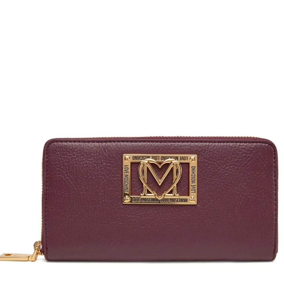 Portafoglio Donna Zip Around LOVE MOSCHINO color Vino con Placca Logata