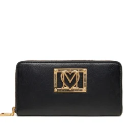 Portafoglio Donna Zip Around LOVE MOSCHINO Nero con Placca Logata