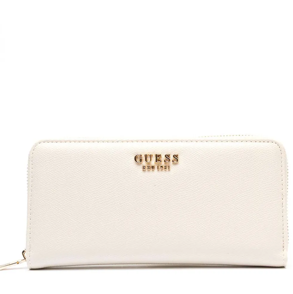 Portafoglio GUESS Chiuso con Zip Linea Amorette colore Off White