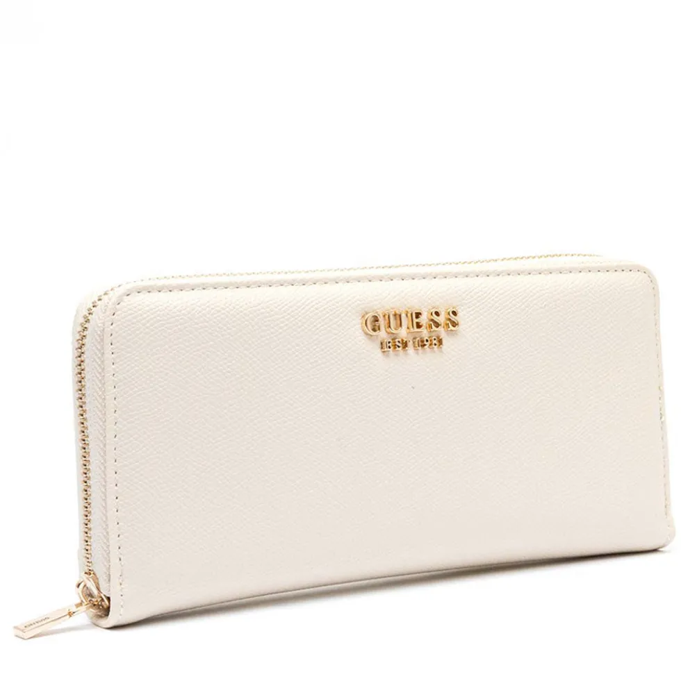 Portafoglio GUESS Chiuso con Zip Linea Amorette colore Off White