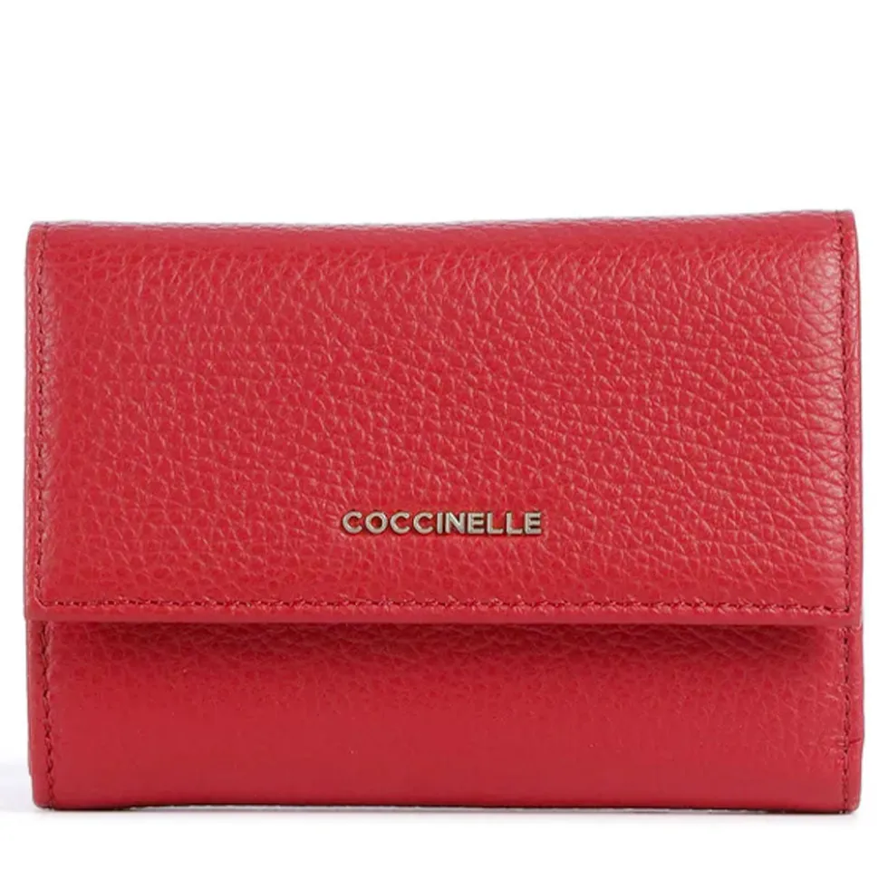 Portafoglio Piccolo COCCINELLE in Pelle Martellata Linea Metallic Soft colore Scarlet