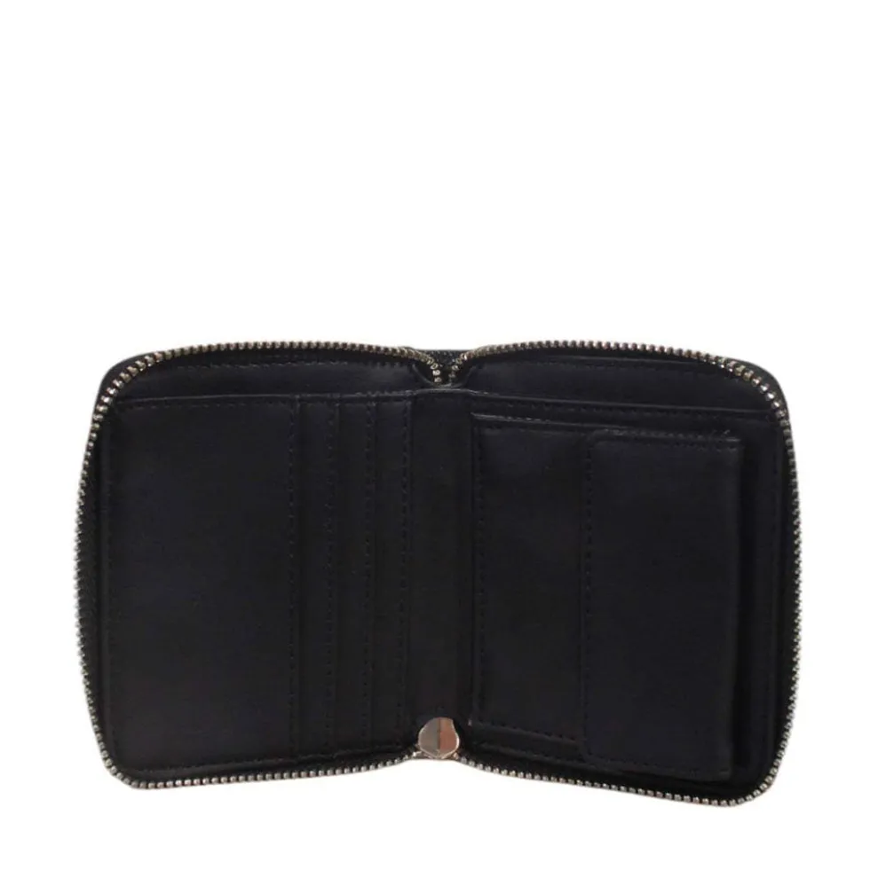 Portafoglio Piccolo GUESS Chiuso con Zip Linea Laurel Colore Nero Stampa Saffiano