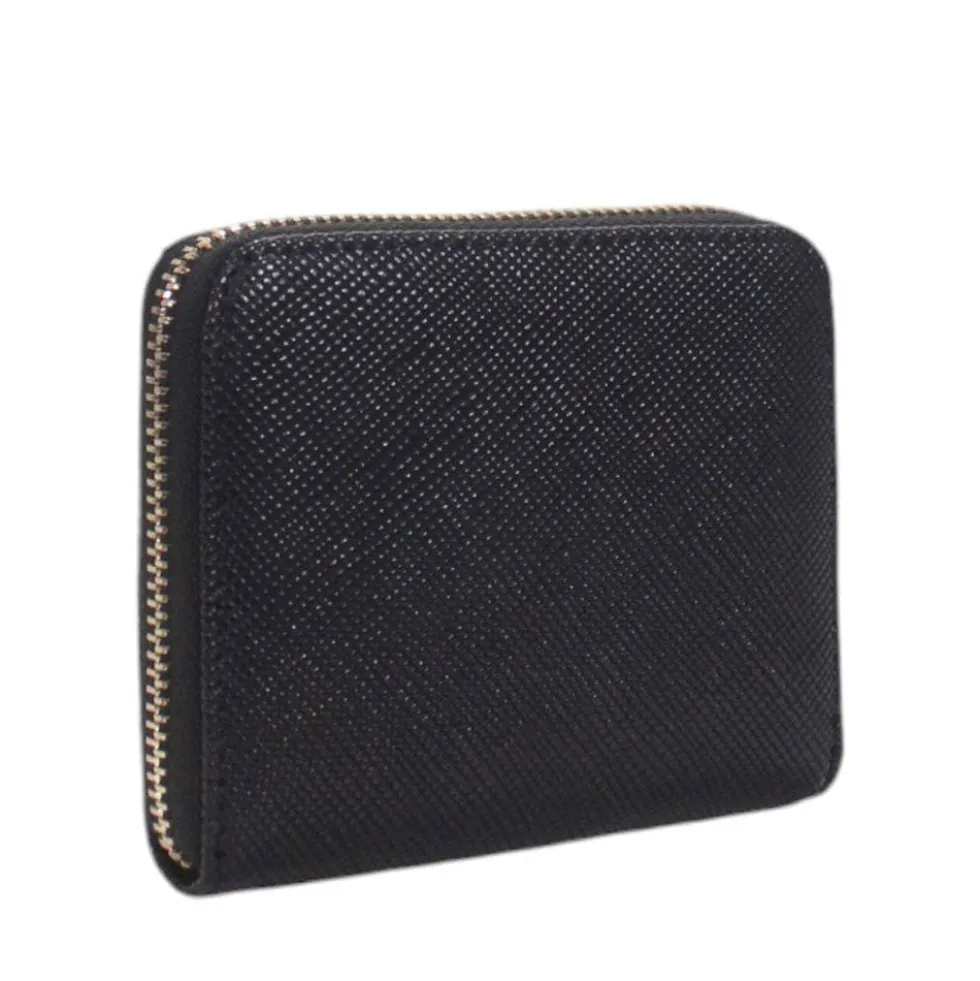 Portafoglio Piccolo GUESS Chiuso con Zip Linea Laurel Colore Nero Stampa Saffiano