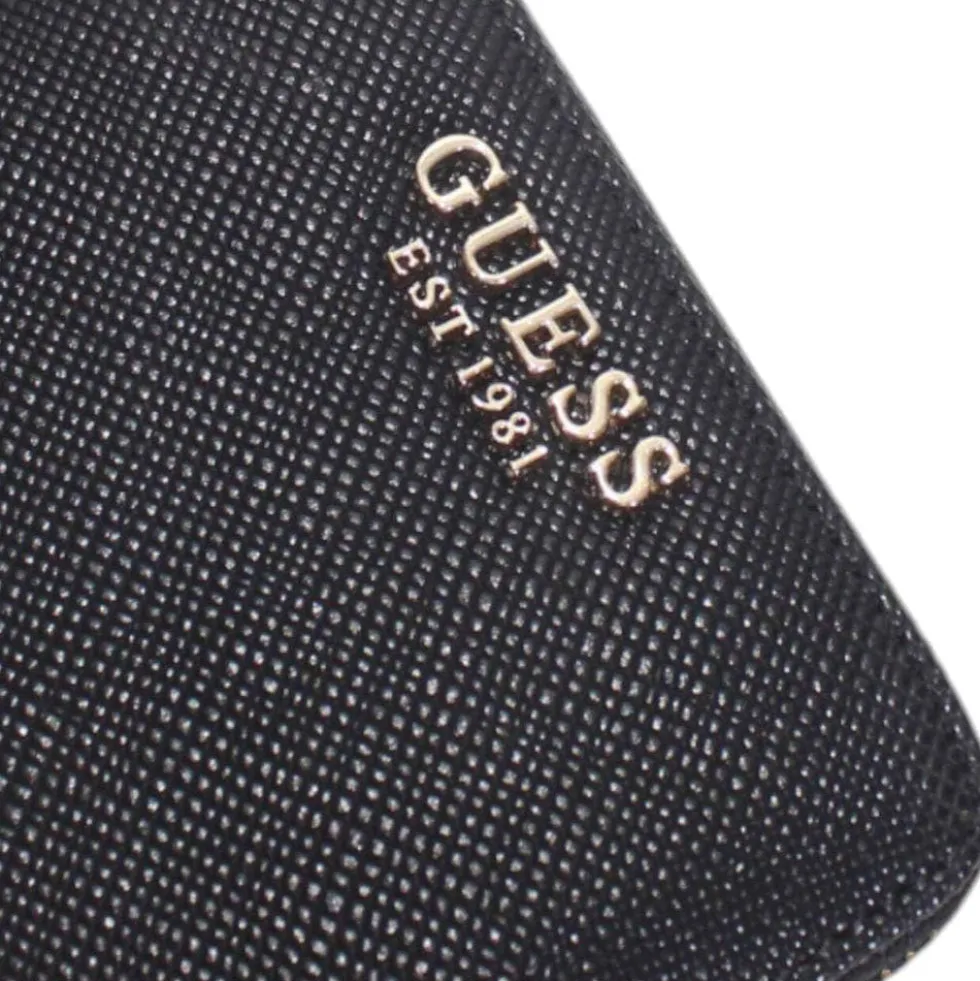 Portafoglio Piccolo GUESS Chiuso con Zip Linea Laurel Colore Nero Stampa Saffiano
