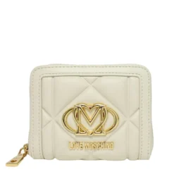 Portafoglio Piccolo Zip Around LOVE MOSCHINO linea Embossed Avorio