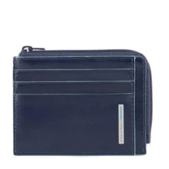 Portafoglio Porta Carte PIQUADRO In Pelle Blu Linea Blue Square Chiuso con Zip