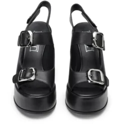 Sandali con Tacco CULT Bjork 4506 in Pelle Nera con Fibbie Frontali