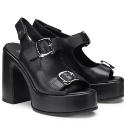 Sandali con Tacco CULT Bjork 4506 in Pelle Nera con Fibbie Frontali
