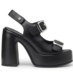 Sandali con Tacco CULT Bjork 4506 in Pelle Nera con Fibbie Frontali
