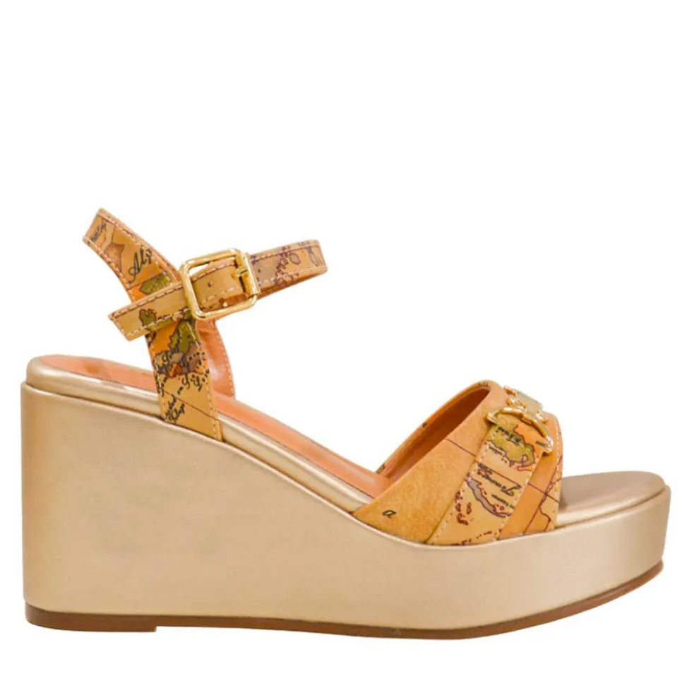 Sandali Donna con Zeppa 1A Classe Alviero Martini in Eco Nappa stampa Geo Classic 1406
