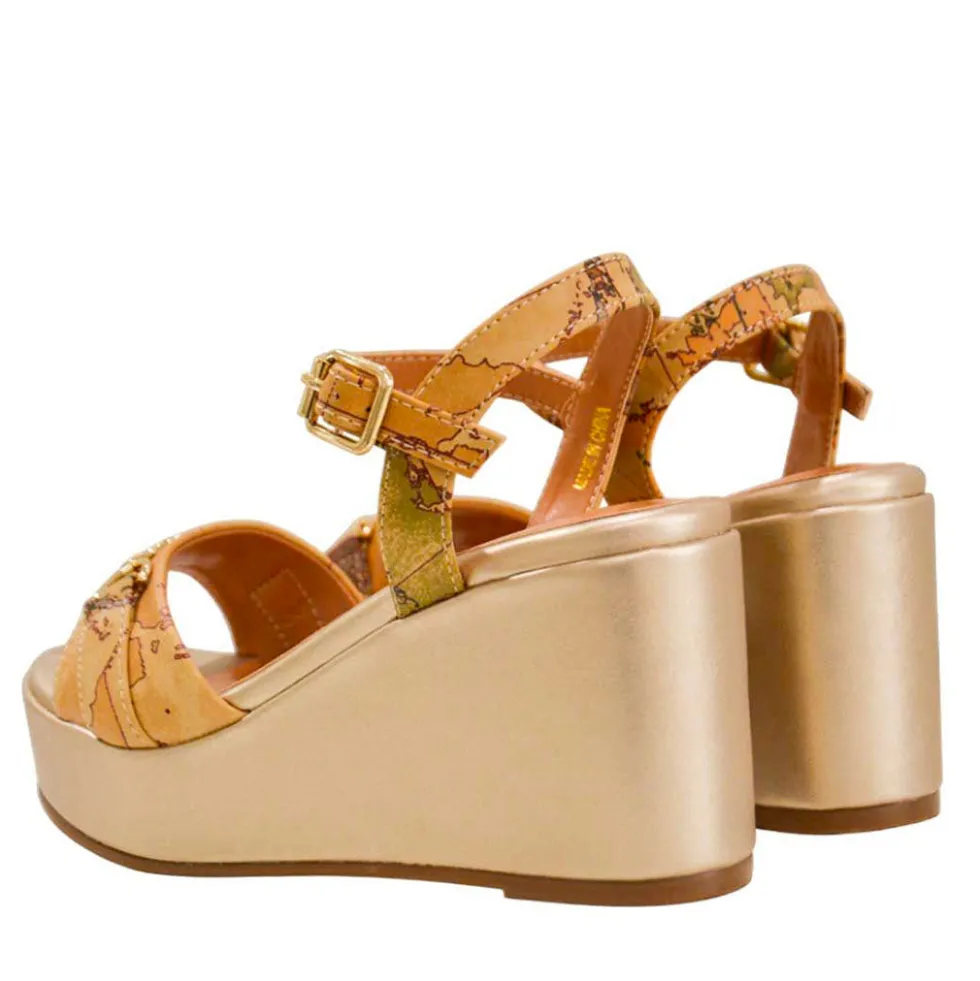 Sandali Donna con Zeppa 1A Classe Alviero Martini in Eco Nappa stampa Geo Classic 1406
