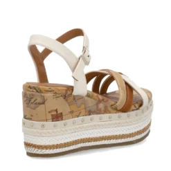 Sandali Donna con Zeppa 1A Classe Alviero Martini in Eco Nappa Bianca e Micro Borchie 1400