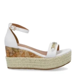 Sandali Donna con Zeppa 1A Classe Alviero Martini in Eco Nappa Bianca 1403