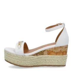 Sandali Donna con Zeppa 1A Classe Alviero Martini in Eco Nappa Bianca 1403