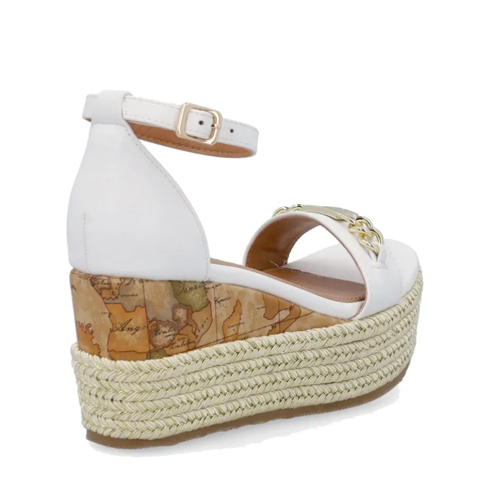 Sandali Donna con Zeppa 1A Classe Alviero Martini in Eco Nappa Bianca 1403