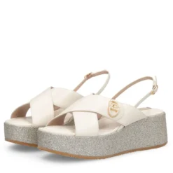 Sandali Donna con Zeppa Glitter LIU JO Flo 03 in Pelle color Latte