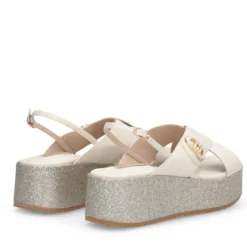 Sandali Donna con Zeppa Glitter LIU JO Flo 03 in Pelle color Latte
