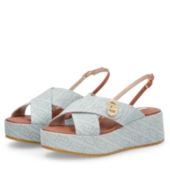 Sandali Donna con Zeppa LIU JO Flo 03 in Denim Monogram Light Blue