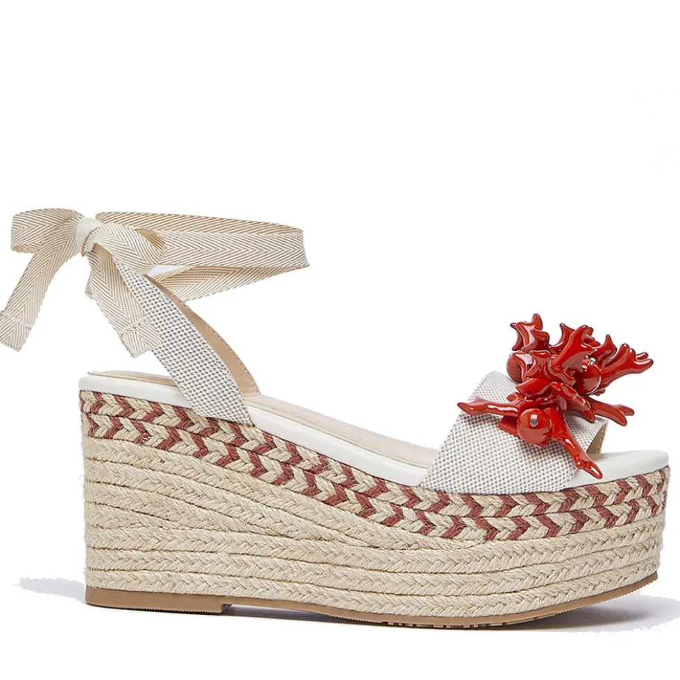 Sandali Donna con Zeppa LIU JO Bali 02 in Cavas Beige e Rosso Corallo