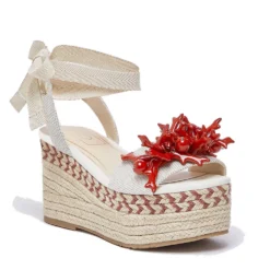 Sandali Donna con Zeppa LIU JO Bali 02 in Cavas Beige e Rosso Corallo