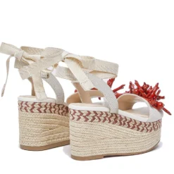 Sandali Donna con Zeppa LIU JO Bali 02 in Cavas Beige e Rosso Corallo