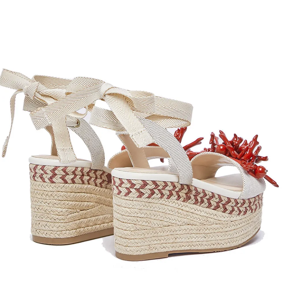 Sandali Donna con Zeppa LIU JO Bali 02 in Cavas Beige e Rosso Corallo