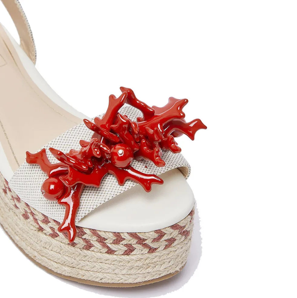 Sandali Donna con Zeppa LIU JO Bali 02 in Cavas Beige e Rosso Corallo