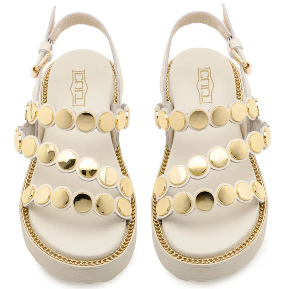 Sandali Donna CULT Ziggy 4770 in Pelle Bianca con Borchie Piatte Frontali