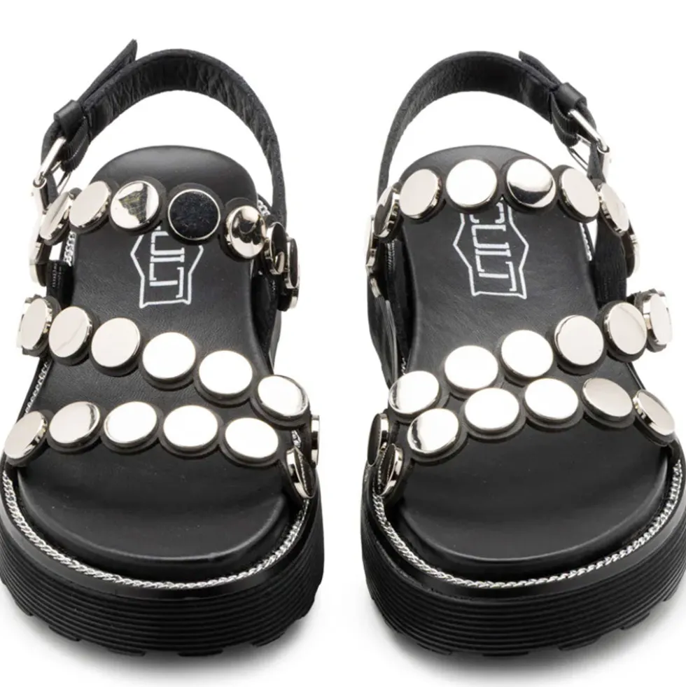 Sandali Donna CULT Ziggy 4770 in Pelle Nera con Borchie Piatte Frontali