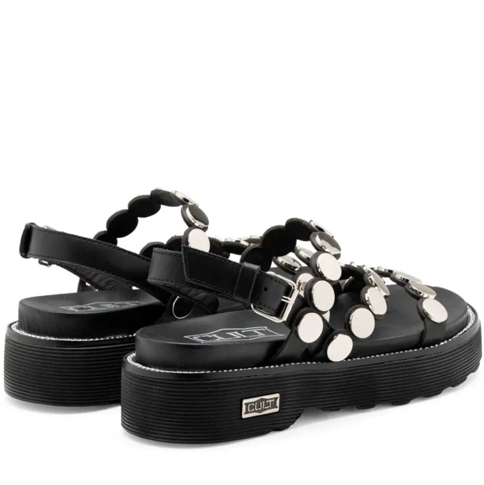 Sandali Donna CULT Ziggy 4770 in Pelle Nera con Borchie Piatte Frontali