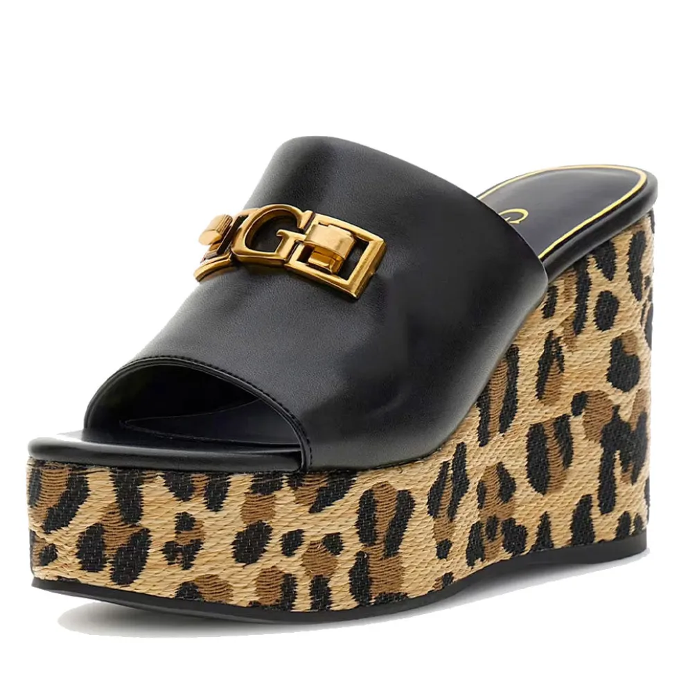 Sandali Donna GUESS con Zeppa Linea Evenza Colore Nero e Animalier