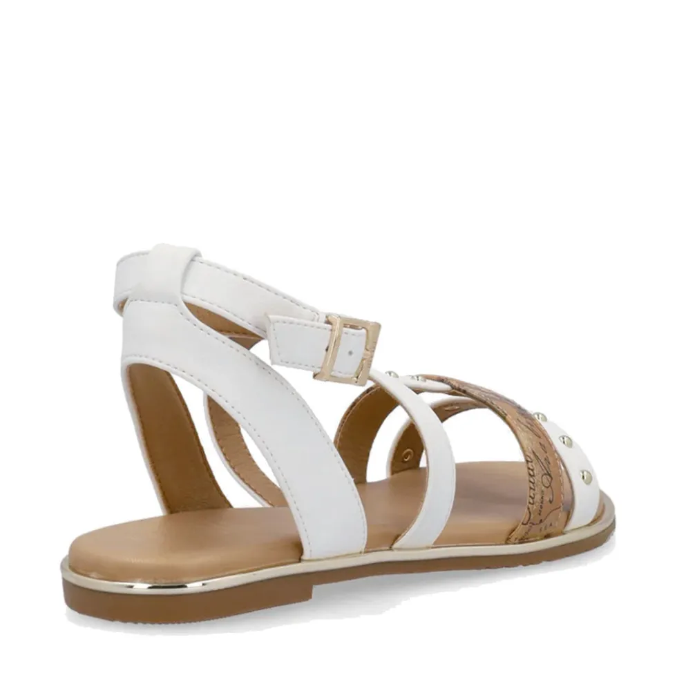 Sandali Flat 1A Classe Alviero Martini in Eco Nappa Bianca e stampa Geo Classic 2451