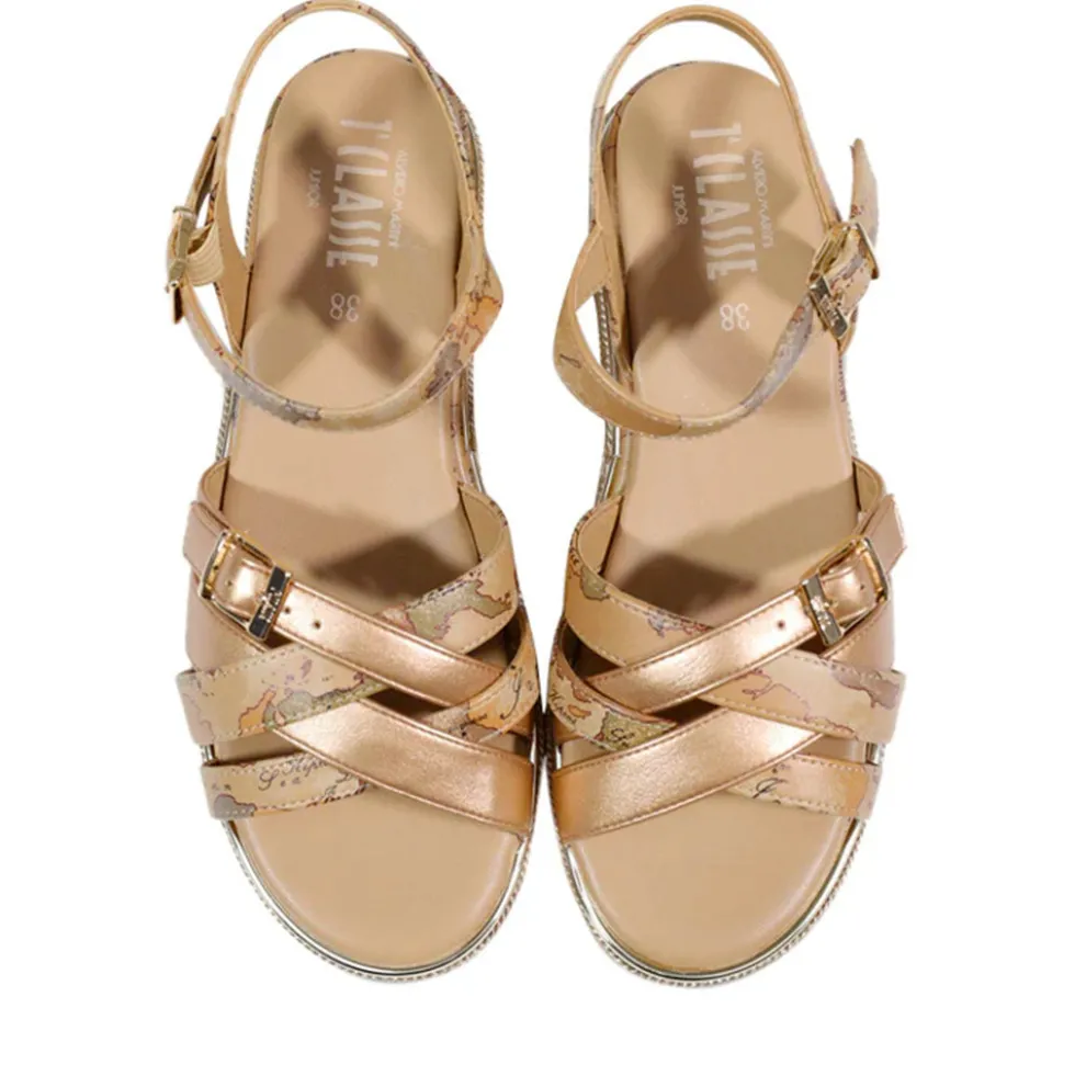 Sandali Platform 1A Classe Alviero Martini in Eco Nappa Oro Rosa e Geo Beige 2488