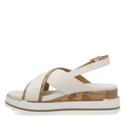 Sandali Platform 1A Classe Alviero Martini in Eco Nappa Bianco Sporco e Geo Classic 2471