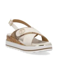 Sandali Platform 1A Classe Alviero Martini in Eco Nappa Bianco Sporco e Geo Classic 2471