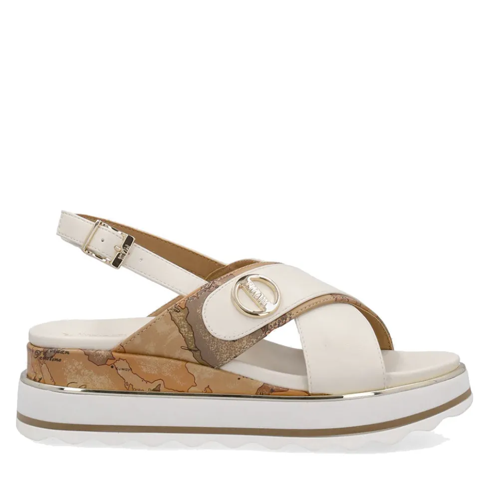 Sandali Platform 1A Classe Alviero Martini in Eco Nappa Bianco Sporco e Geo Classic 2471