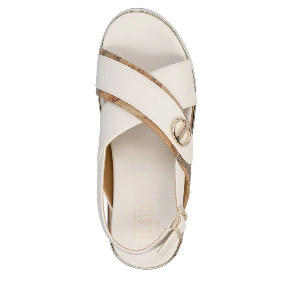 Sandali Platform 1A Classe Alviero Martini in Eco Nappa Bianco Sporco e Geo Classic 2471