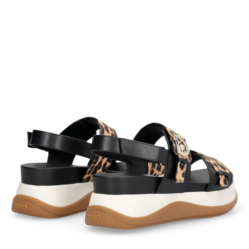 Sandali Platform Donna LIU JO Fiona 02 Neri con Inserti stampa Animalier