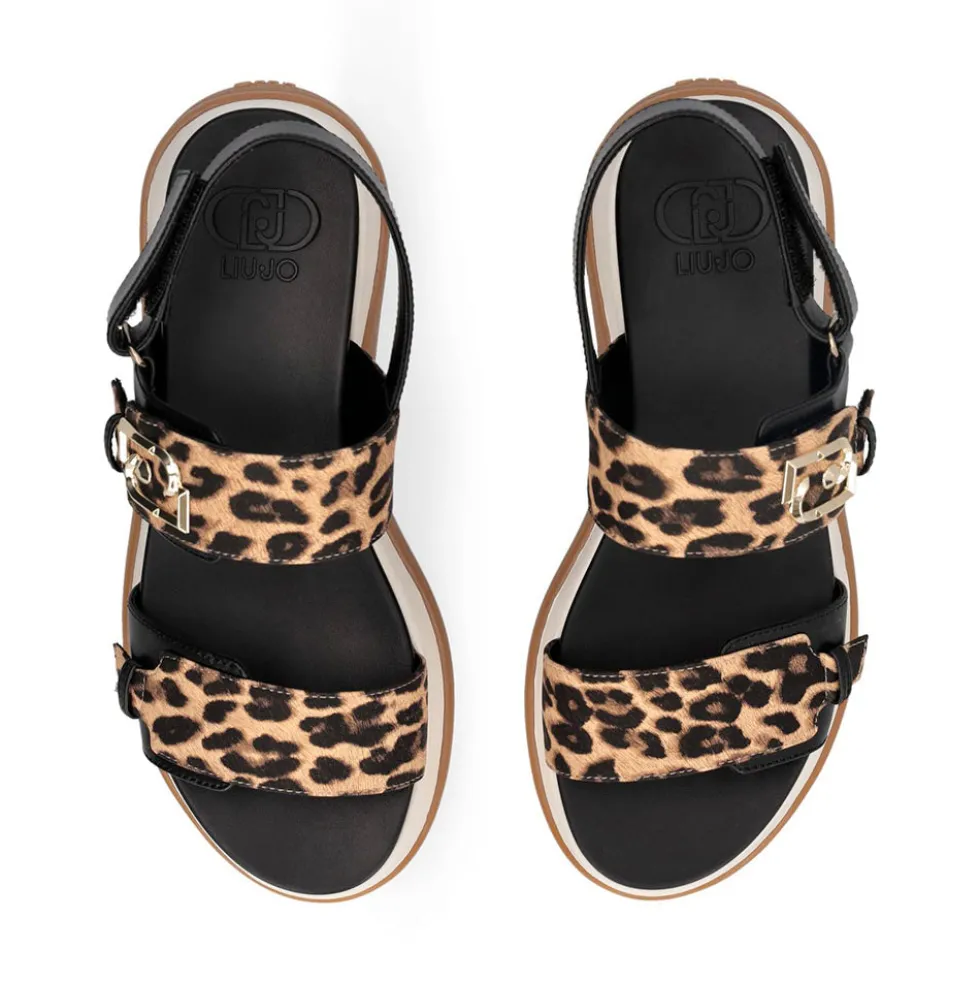 Sandali Platform Donna LIU JO Fiona 02 Neri con Inserti stampa Animalier