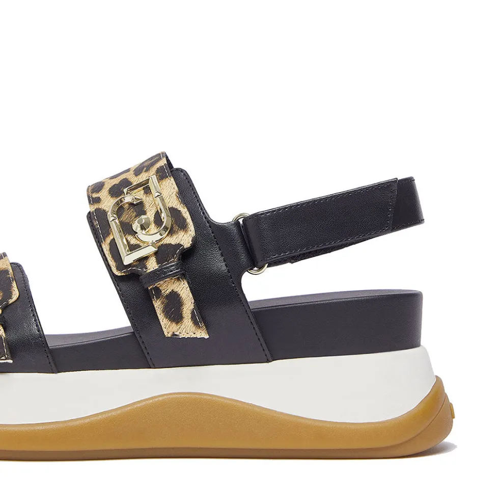 Sandali Platform Donna LIU JO Fiona 02 Neri con Inserti stampa Animalier