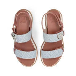 Sandali Platform Donna LIU JO Fiona 02 color Cuoio con Inserti Denim stampa Monogram