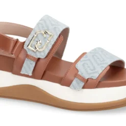 Sandali Platform Donna LIU JO Fiona 02 color Cuoio con Inserti Denim stampa Monogram