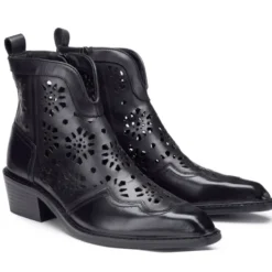 Scarpe Donna CULT Dolores Stivali Texani Bassi in Pelle Traforata Nera