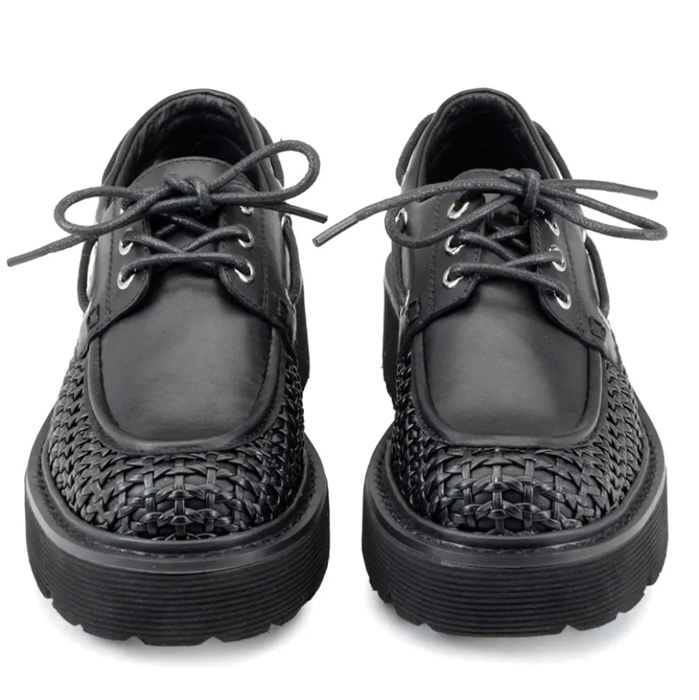 Scarpe Donna CULT Slash 4686 Mocassini Stringati in Pelle Traforata Nera